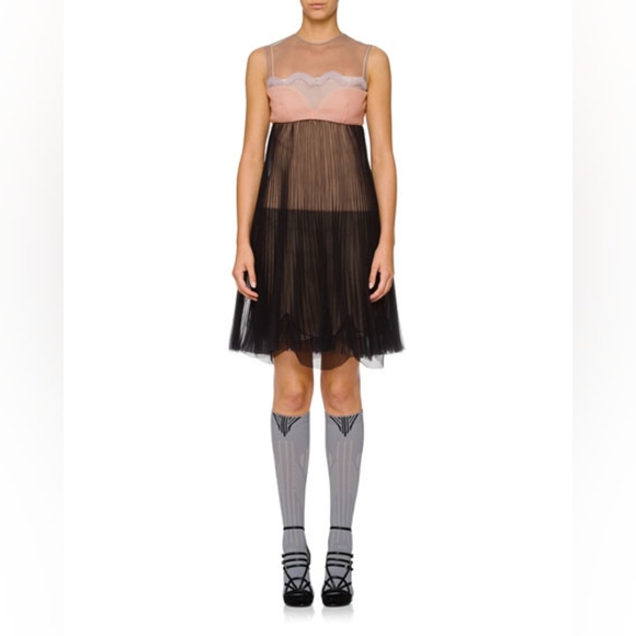 NWT PRADA PLEATED COLORBLOCK ORGANZA DRESS SIZE IT 40 / US 4 - Picture 1 of 15